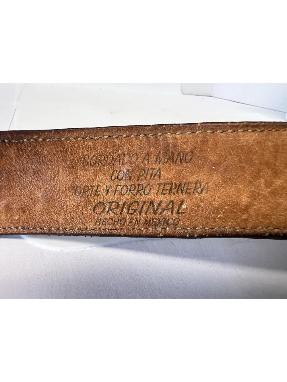 Hand Embroidered Calfskin Leather Western Cowboy Belt Bull Buckle Made In Mexico